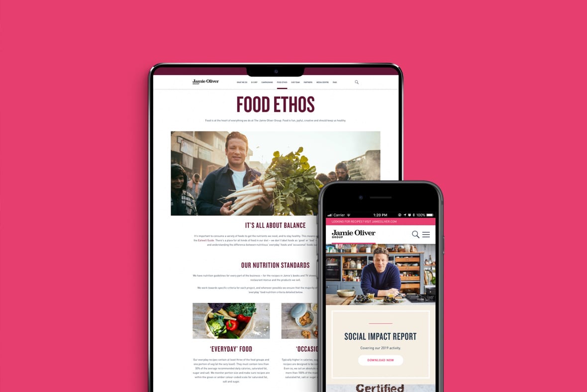 Jamie Oliver mobile site - Food ethos