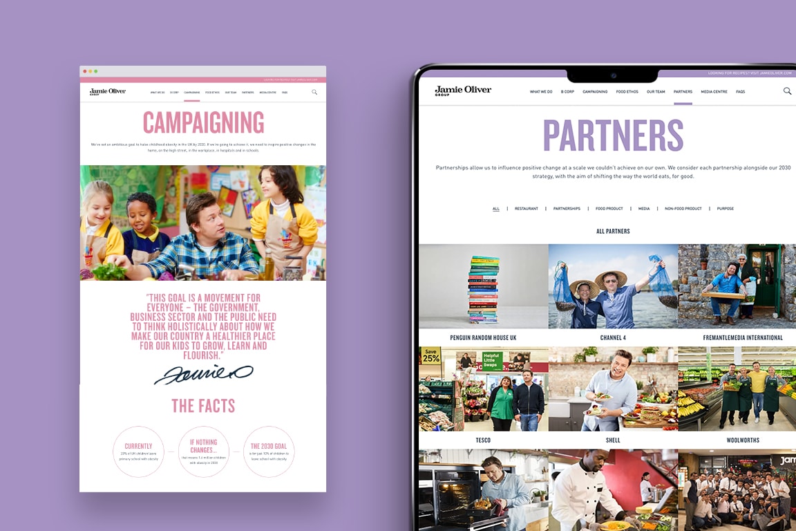 Jamie Oliver mobile site - Campaigning and Partners - business focused