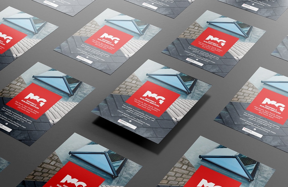 MG Roofing branded flyer mockups