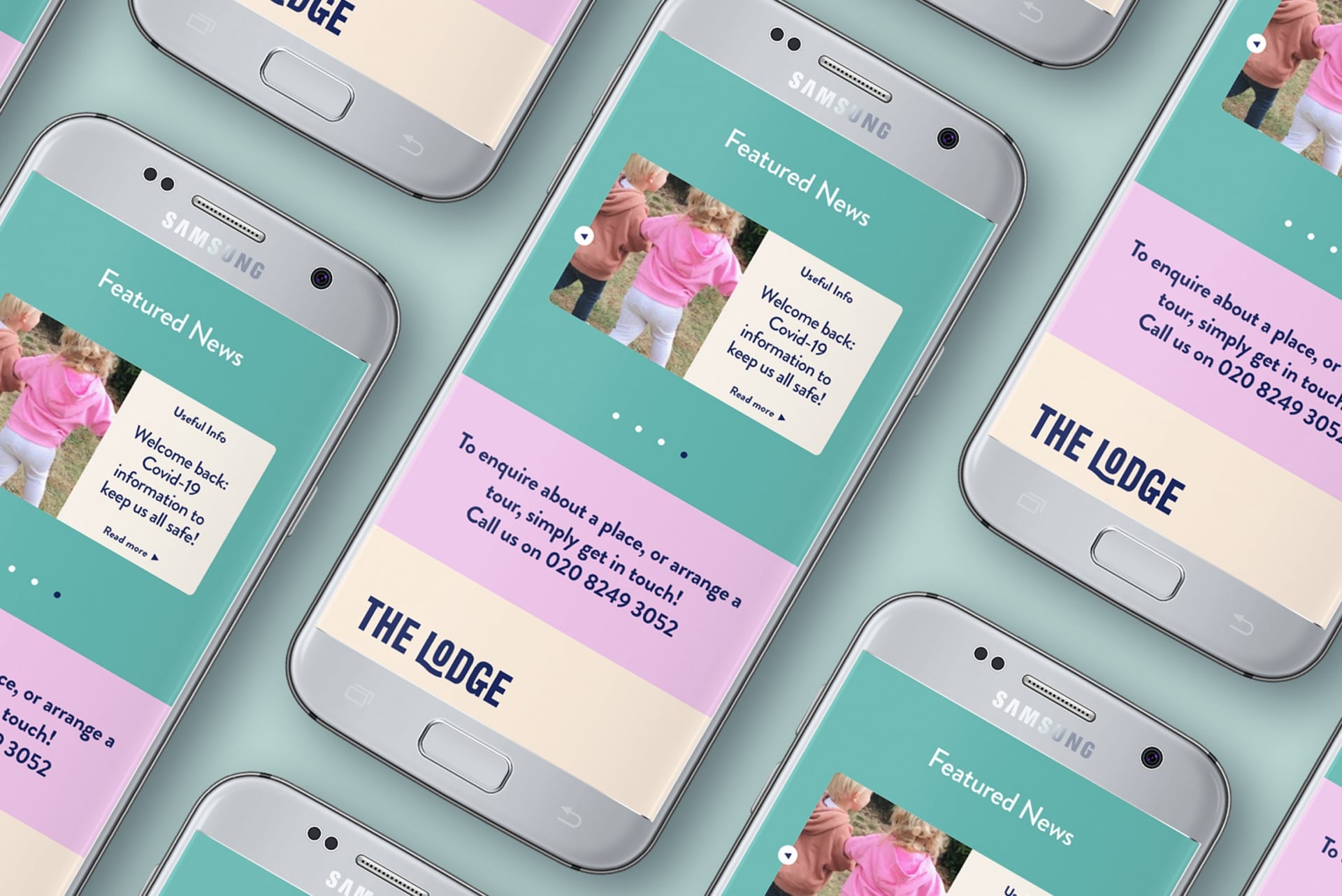 The Lodge website multiple iPhone mockup